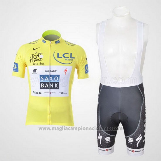 2010 Abbigliamento Ciclismo Saxobank Lider Giallo Manica Corta e Salopette